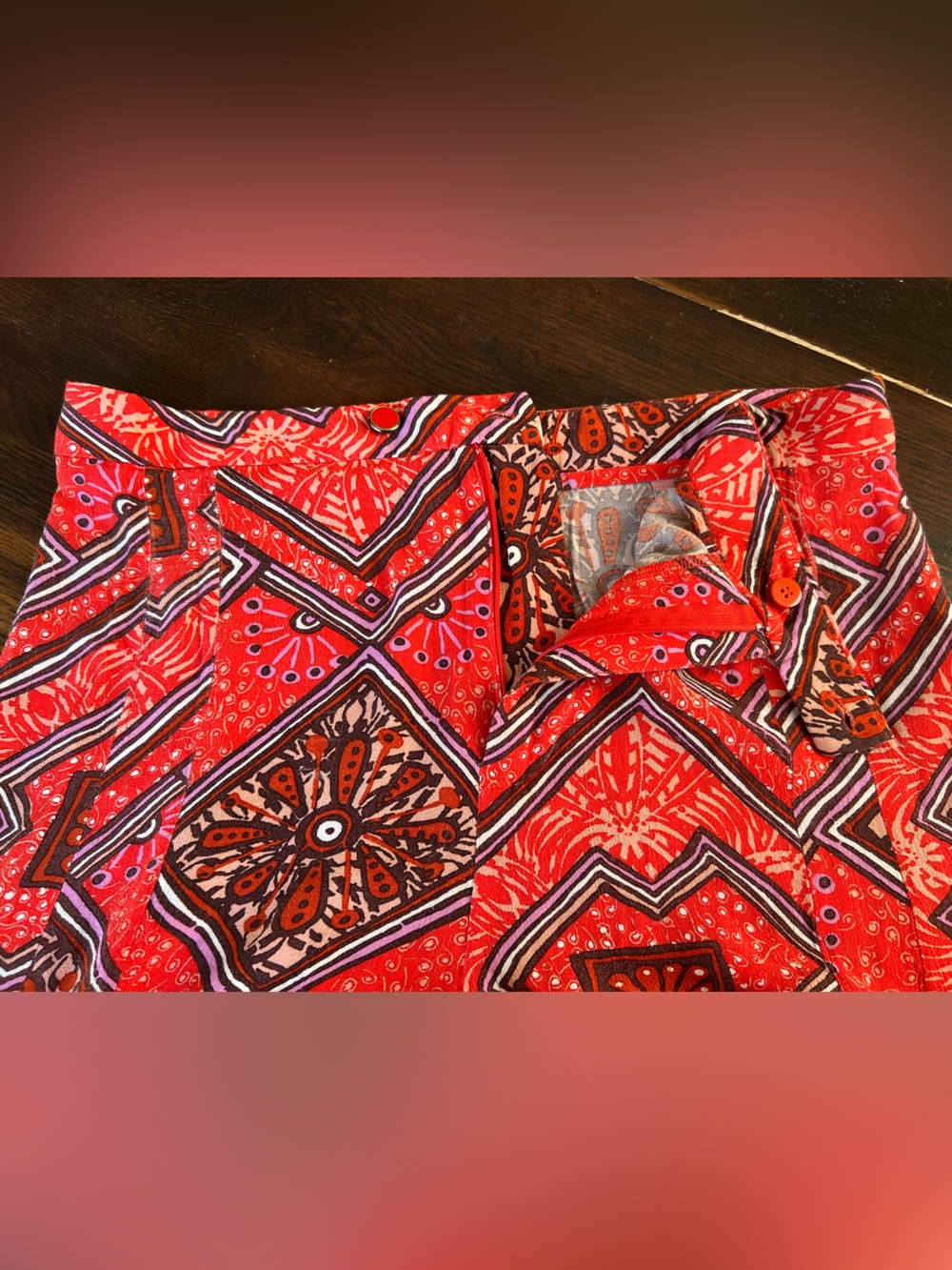 Anthropologie Bohemian Flowy Red Geometric Wide Leg Palazzo Pants Women’s 8 Art - Picture 5 of 15
